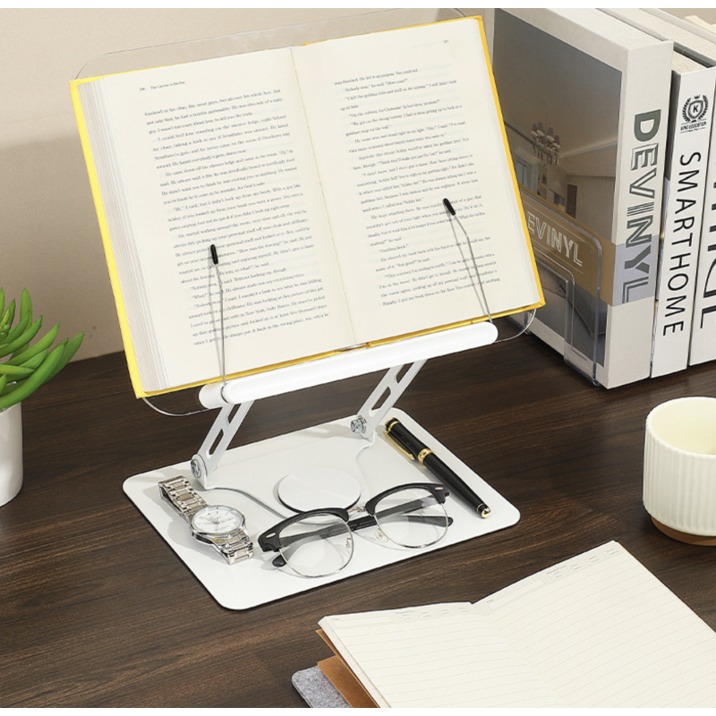 Adjustable Reading Stand360360-Degree Rotating Book Stand Foldable Desktop Bookshelf Elastic Clip Page Neck Protection Book Stan