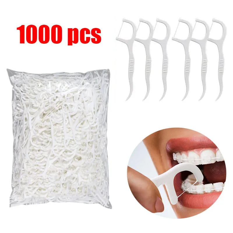 500/1000 Uds. Palillos de hilo Dental para adultos de menta-juego de hilo Dental ultrafino para el hogar-caja de hilo Dental portátil para palillos de dientes