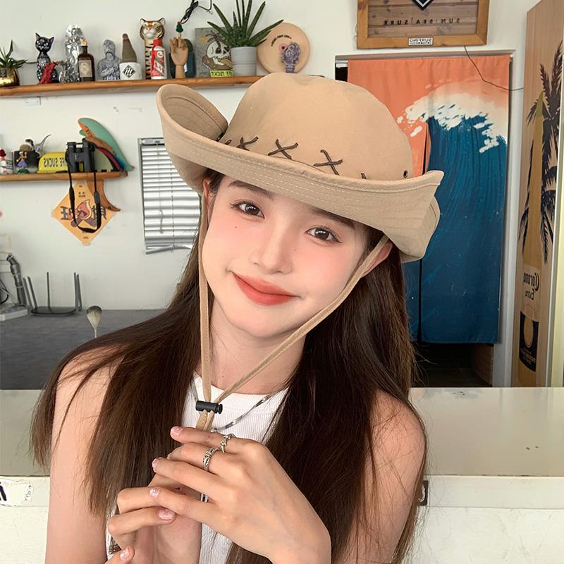 女性のウエスタンカウボーイハット日焼け防止帽子屋外登山キャップ漁師の帽子 UV 保護サンシェード帽子春の新