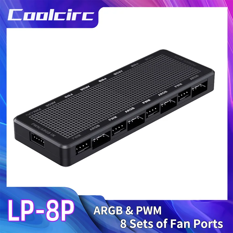 COOLCIRC 1 tot 8 ARGB & PWM 2-in-1 Hub Magnetische Zuigkracht Splitter Ondersteuning SATA Power 3Pin/4Pin Fan Controller voor PC Case Fans