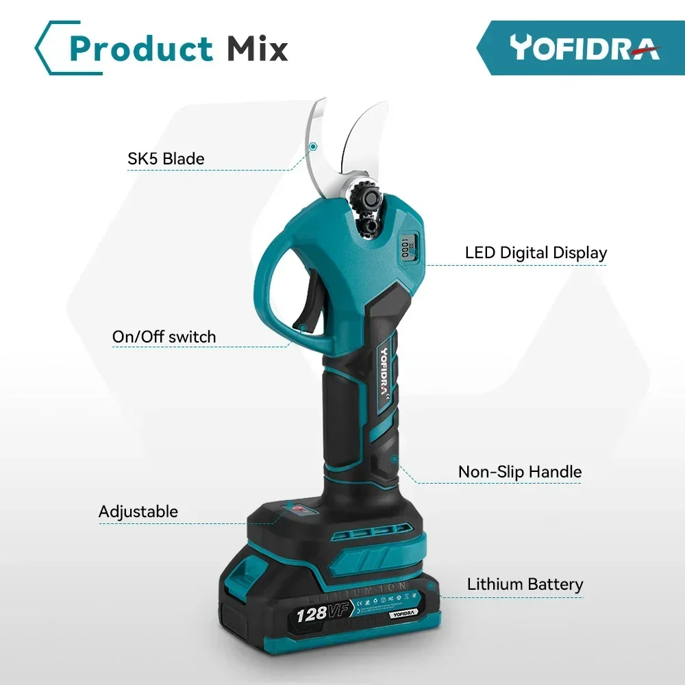 Yofidra Brushless 30 มม.ไฟฟ้า Pruner เฉือนชาร์จกรรไกรผลไม้สวนเครื่องมือสําหรับ 21V 18V แบตเตอรี่