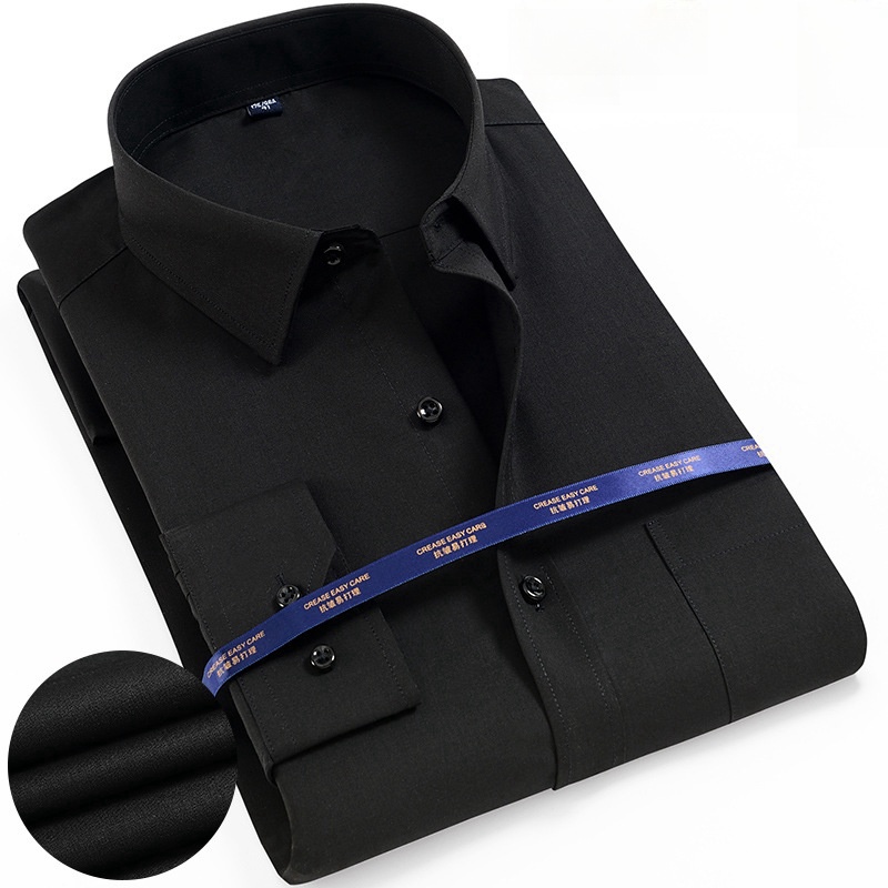 Men Shirt Long Sleeve Solid Basic Formal Dress Shirts Comfortable Business Social Standard-fit Easy-care Office White Shirt 5XL