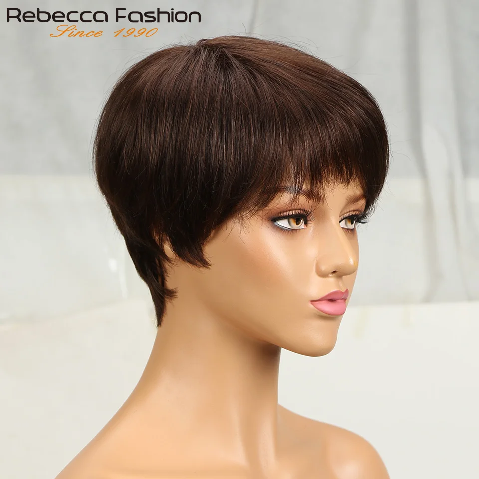 1b pixie corte curto colorido em linha reta perucas de cabelo humano com franja completa máquina feita perucas para mulheres brasileiro natural preto