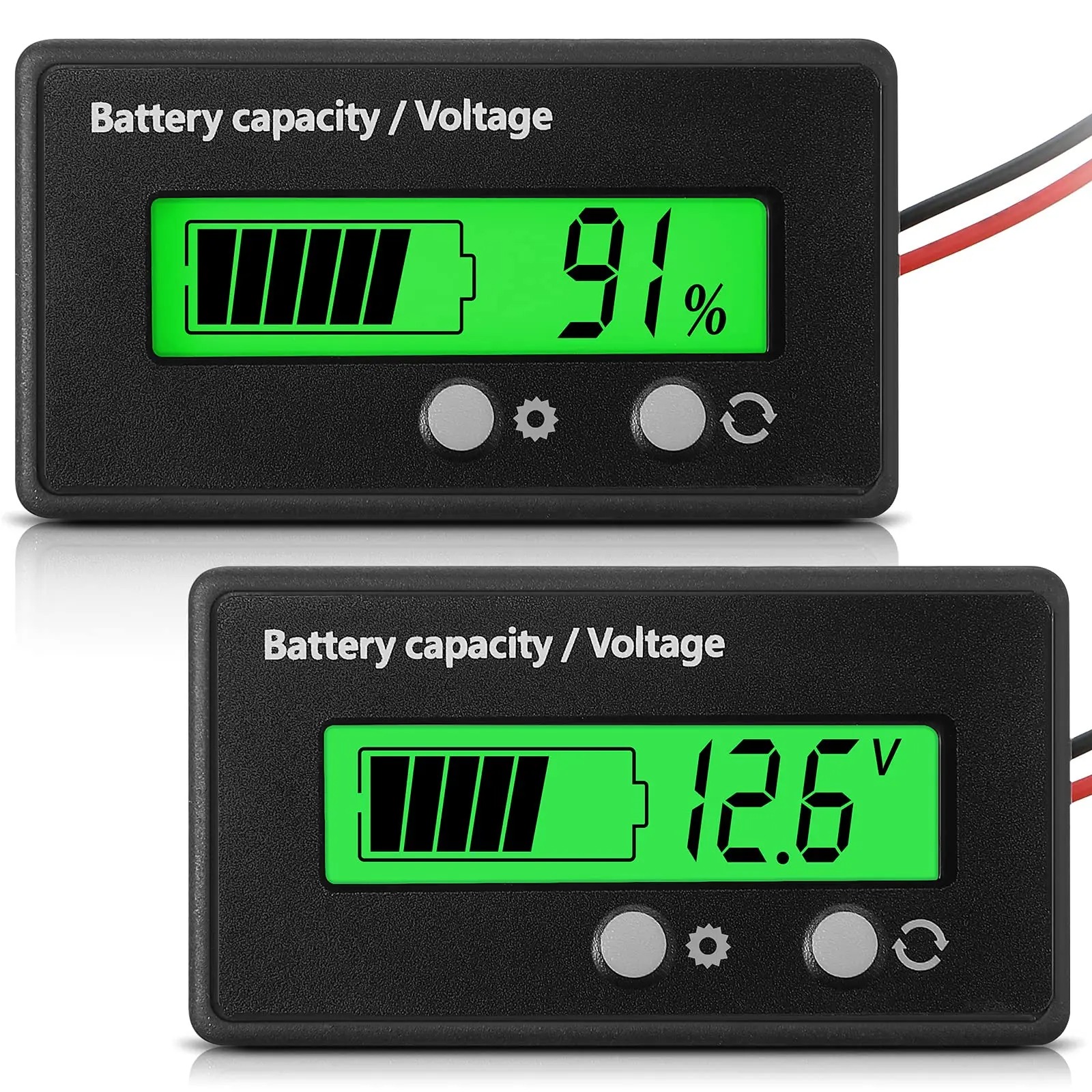 DC 12V 24V 36V 48V 72V Battery Capacity Voltage Meter with Alarm, Battery Capacity Gauge Indicator, Battery Indicator Monitors