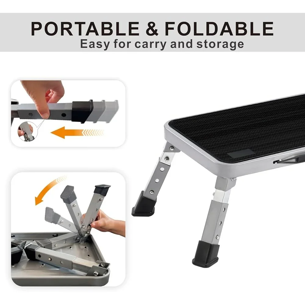 Folding Step Stool RV Adjustable Height Portable Metal Step Ladder Non-Slip Surface Heavy Duty Stepping Stool Indoor Outdoor Use