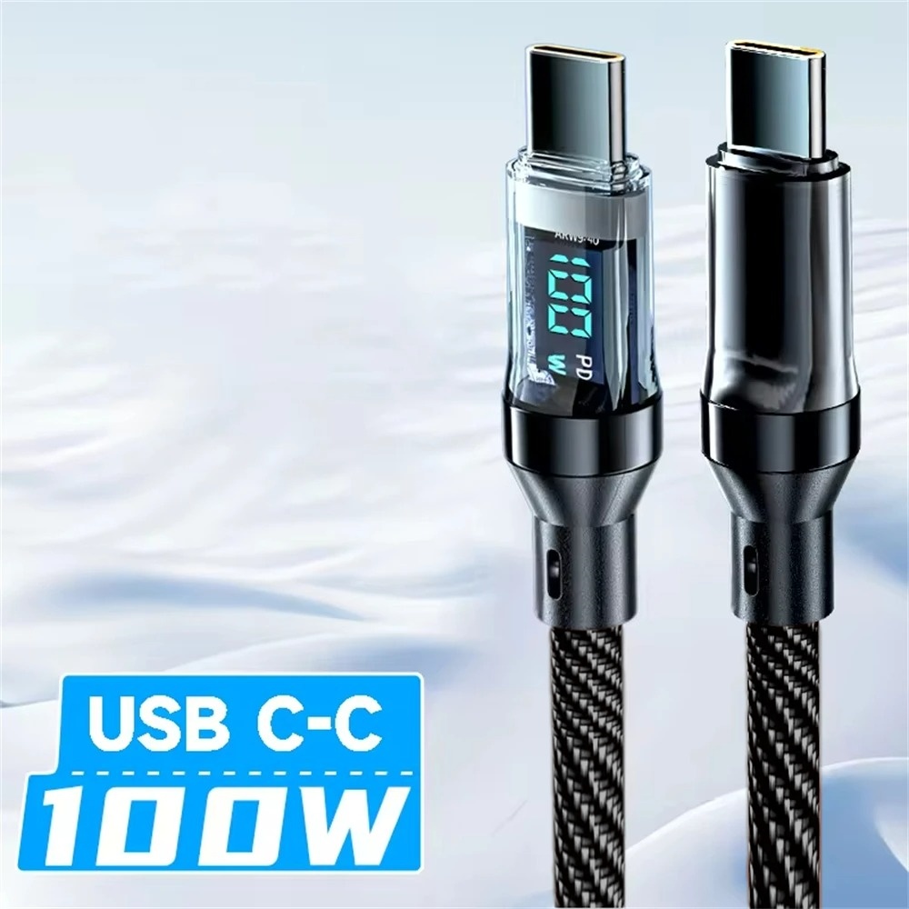 120W USB to Type C Cable Phone Super Fast Charging Cable With LED Display 100W Type-C To Type-C Data Cord For Huawei Oppo Vivo