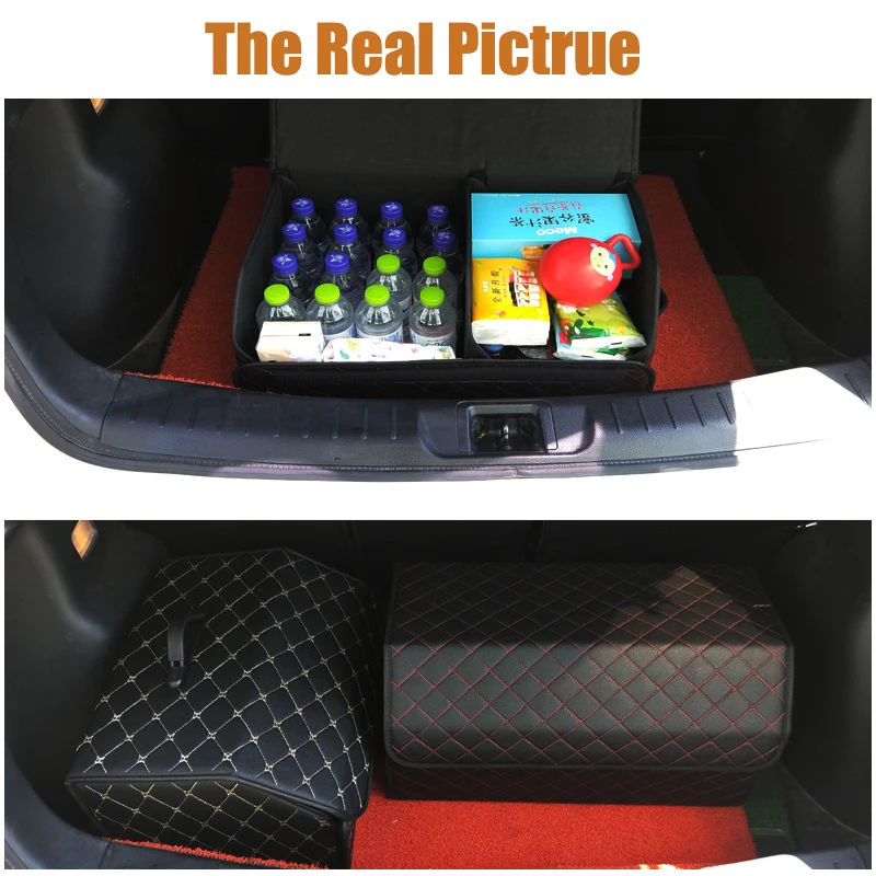 รถ Trunk Organizer กล่องขนาดใหญ่ความจุ Auto Multiuse เครื่องมือเก็บกระเป๋าจัดเก็บหนังพับสําหรับฉุกเฉินกล่อง