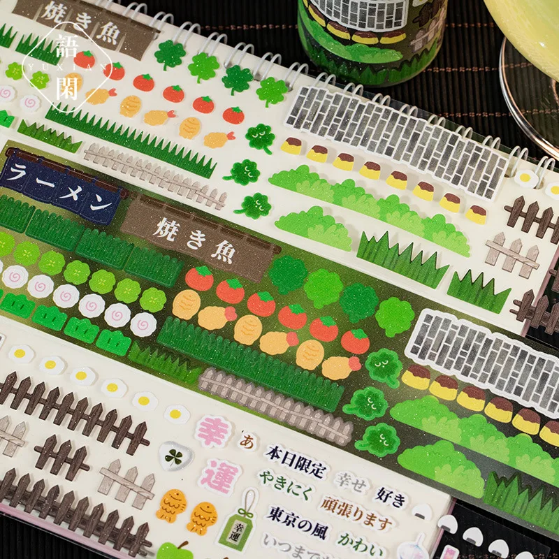 일본 복고풍 귀여운 Y2K 반짝이 장식 접착 테이프 플래너 핸드북 DIY Scrapbooking 저널 콜라주 재료 스티커