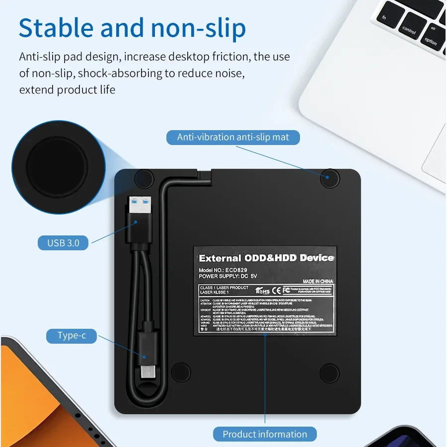2 in 1 External DVD RW Drive USB 3.0 Type C Interface Slim DVD CD Writer Burner Reader Player Optical Drive For Laptop Notebook
