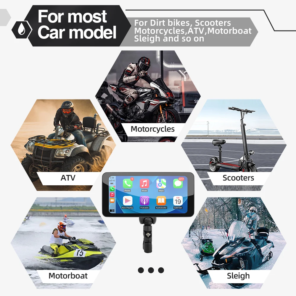 Monitor de navegación automática Android CarPlay para motocicleta de 6,5 pulgadas pantalla de presión de neumáticos pantalla IPS portátil impermeable AUX Bluetooth