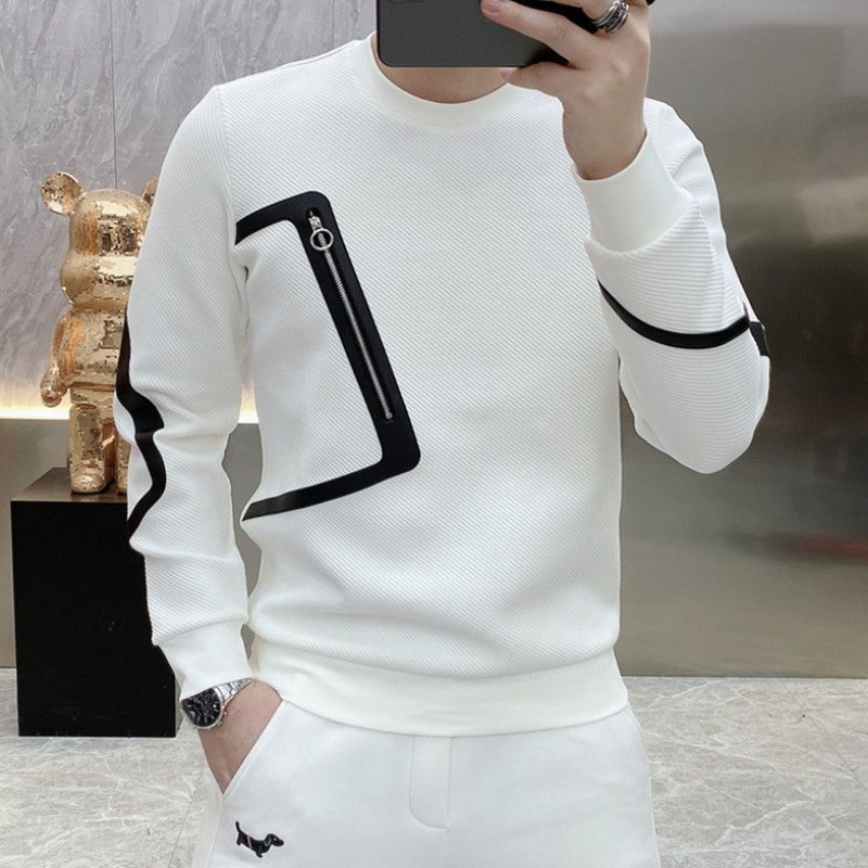 Ropa de hombre Jersey blanco Top sudaderas para hombre sin capucha Slim Fit empalme oferta de bienvenida Xxl Simple alta calidad cálido Emo