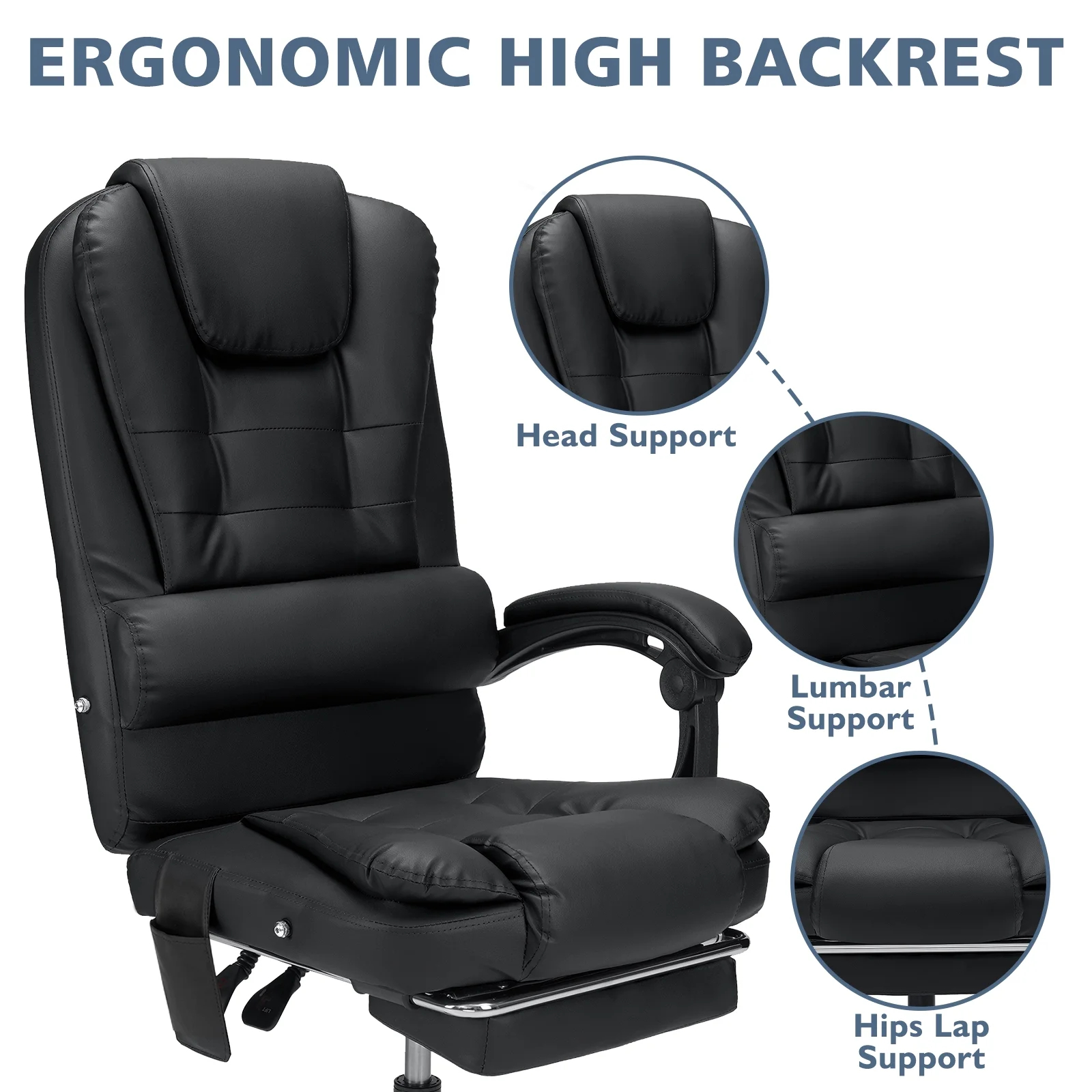Executive Office Chair Massage High Back Leather Office Chair with Footrest Reclining Computer Desk Chair Lumbar Back Support