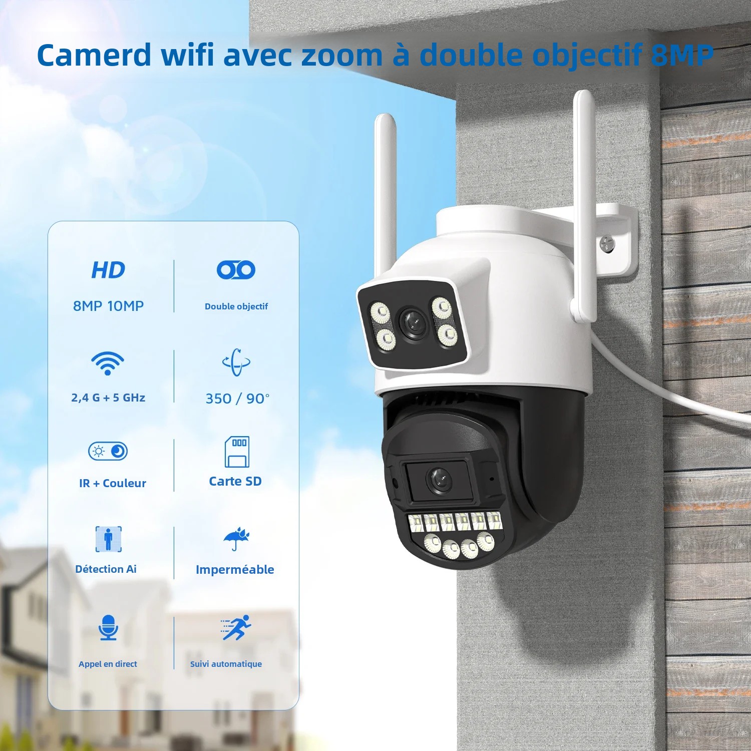 BESDER 5K 10MP WiFi caméra de Surveillance 5Ghz double objectif interphone en temps réel AI humain détecter 8MP 4K sécurité extérieure caméras IP PTZ