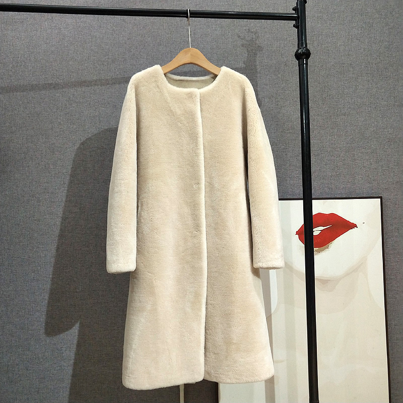 Feminino simples luxo em torno do pescoço 100% pele de cordeiro casaco longo ovelha shearling feminino inverno quente jaqueta parka pt371