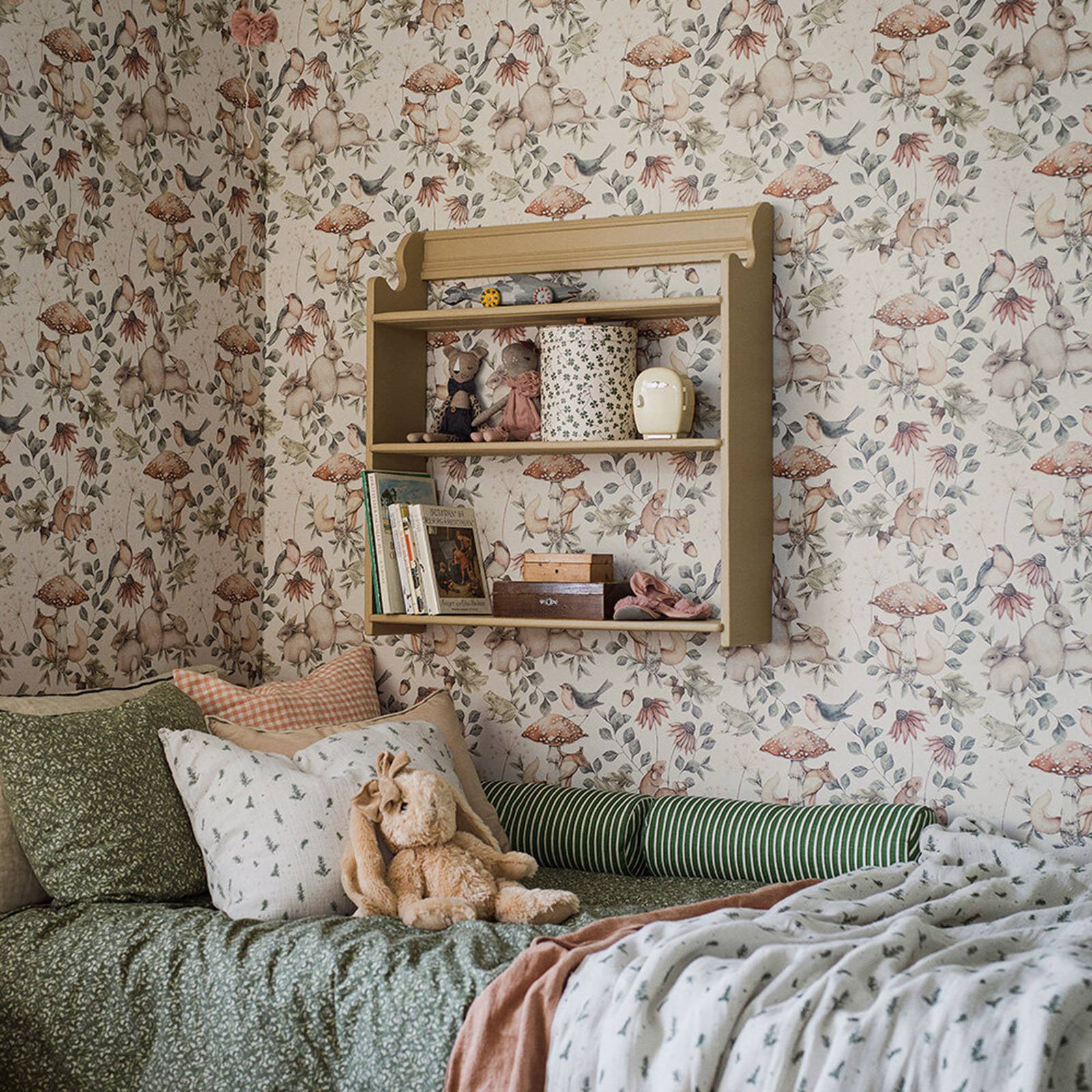 Magic fairytale landscape wallpaper for Kids with squirrels, robins, wood mice and rabbits