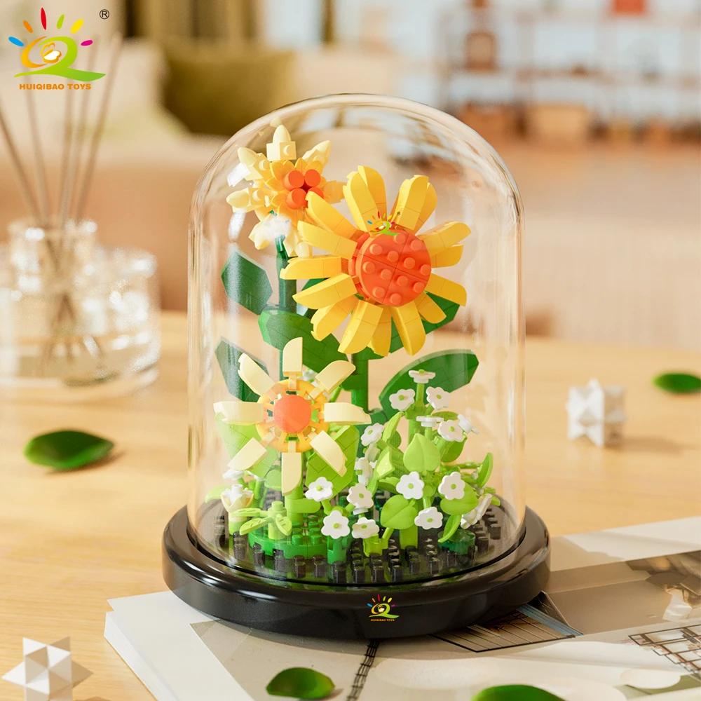 HUIQIBAO MOC Eternal Bouquet กล่อง Micro Building Blocks ดอกไม้ DIY หน้าแรกพืชตกแต่งอิฐของเล่นสําหรับ Childre