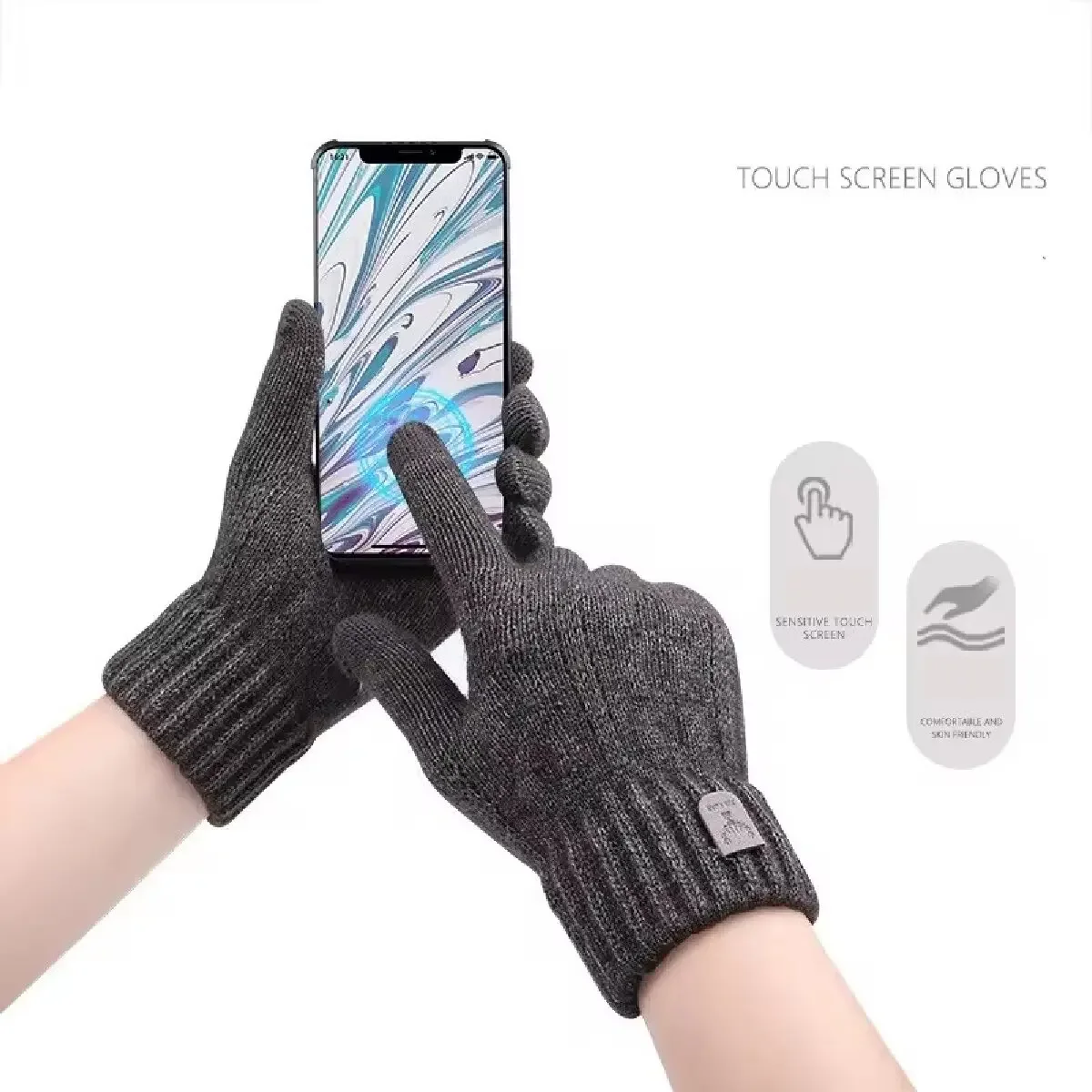 Novas luvas quentes masculinas para tela sensível ao toque de inverno mais veludo engrossado à prova de frio e luvas de malha de lã quente