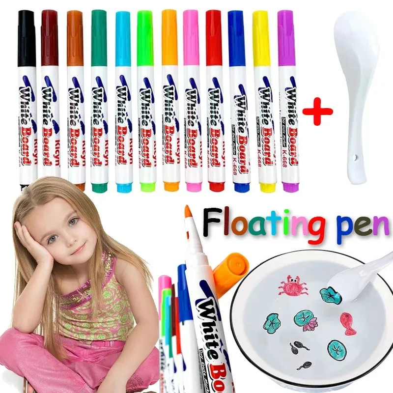 8/12 farben Magische Wasser Schwimmende Student Malerei Pinsel Whiteboard Marker Stift Suspension Kinder Pädagogisches Malerei Stift Spielzeug