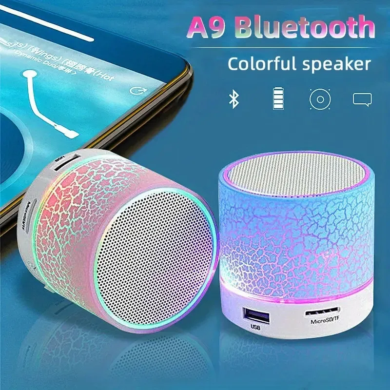 Mini alto-falante Bluetooth sem fio, LED colorido, Cartão TF, Subwoofer USB, Portátil, MP3, Coluna de som de música para PC, telefone