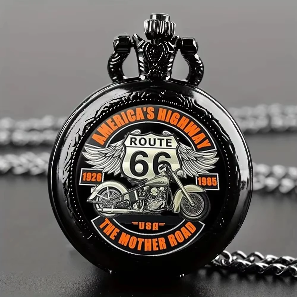 Wykwintny zegarek kieszonkowy z motywem motocykla Route 66 The Mother Road, precyzyjny zegarek kwarcowy dla chłopców i dzieci