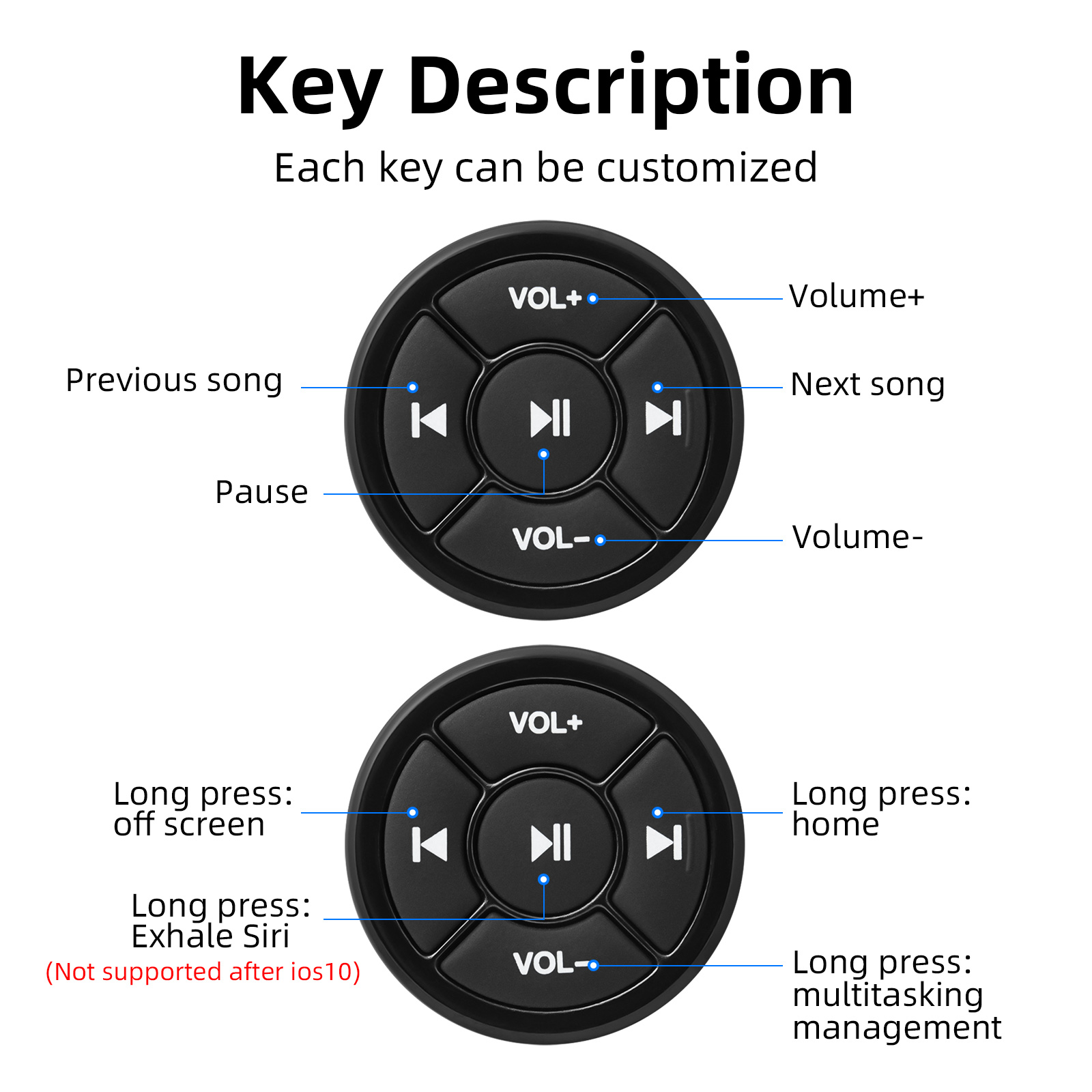 Wireless Bluetooth Remote Controller Media Button Car Motorcycle Bike Steering Wheel Music Player for IOS Android Phone K0174