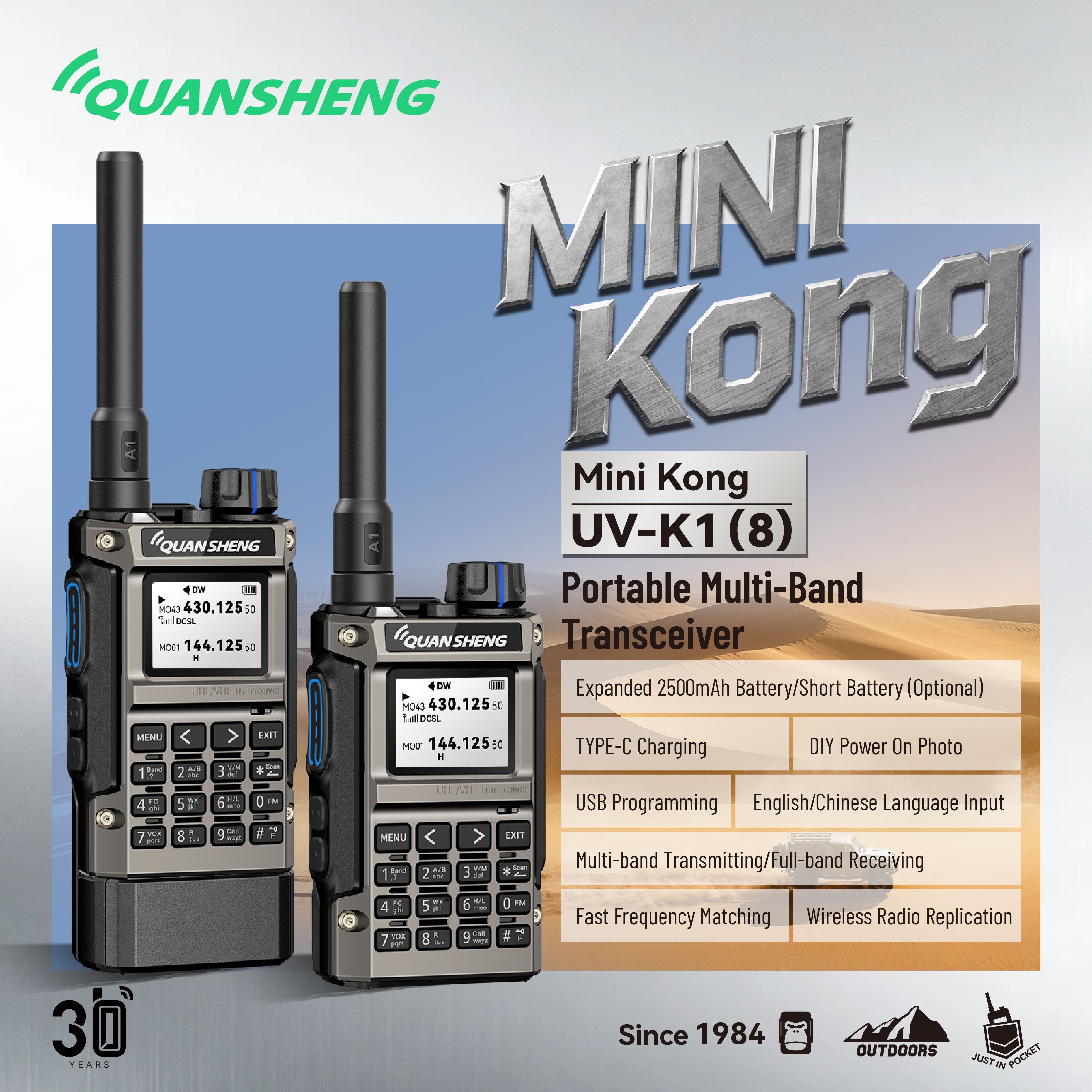 Quansheng UV-K1(8) UV-K18 Mini Kong Radio bidireccional 50-600MHz walkie talkie multibanda compatible con programación USB UVK18 UV K18 Radio