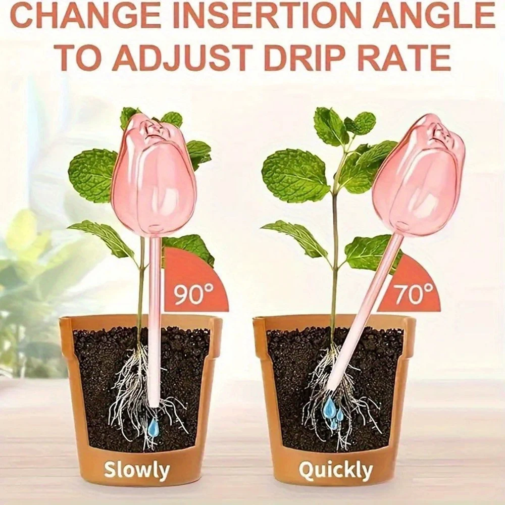 Sfere per irrigazione per piante da giardino con tulipano rosa, adatte per piante da interno ed esterno, gocciolatori automatici per piante e irrigazione automatica