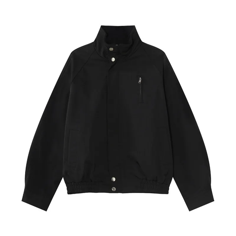 SYUHGFA 2025 Jaket Pria Musim Gugur Kerah Tegak Warna Solid Ritsleting Desain Unik Pakaian Pria Serbaguna Mantel Pria Gaya Korea