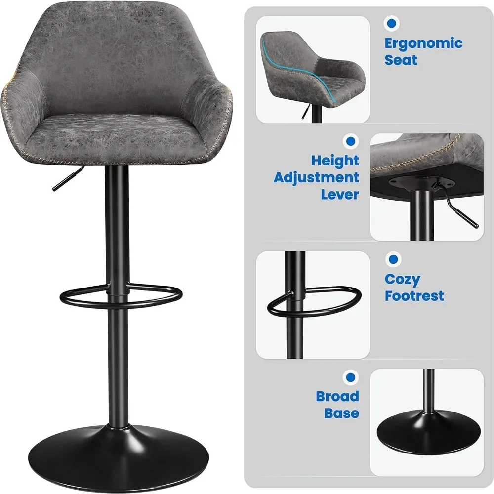 Bar Stools Set of 4, PU Leather Swivel Counter Height Barstools, Adjustable Bar Chairs with Backrest and Footrest, Kitchen