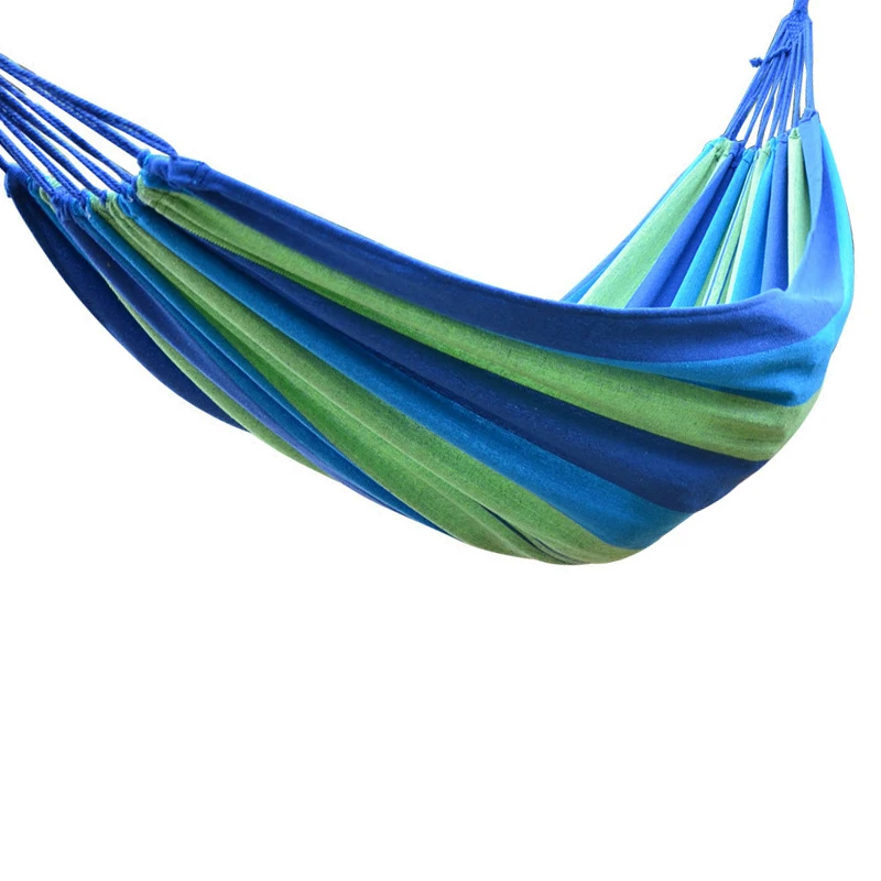 Camping Hammock Double Portable Hammock with 2 Tie Straps Colorful Stripe Cloth Hammock for Indoor Outdoor Blue