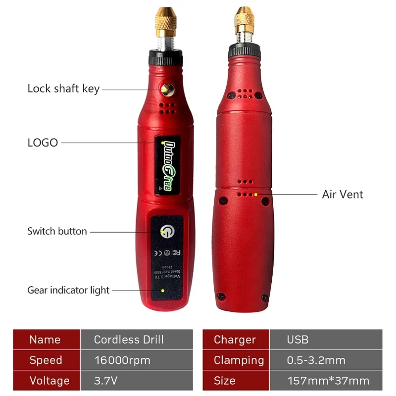 3.7V Multifunctional Charging Polishing Machine Wireless Drill Polishing Tool USB Rotary Tool Woodworking DIY Dremel