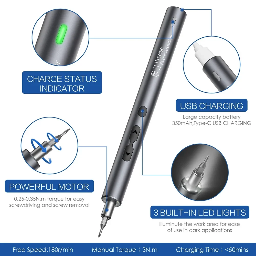 Độ Chính Xác Thuật Điện 24 Chiếc S2 Thép Hợp Kim Bit Tua Vít Loại-C Sạc Nhanh Bộ Tua Vít Sửa Chữa Điện Dụng Cụ