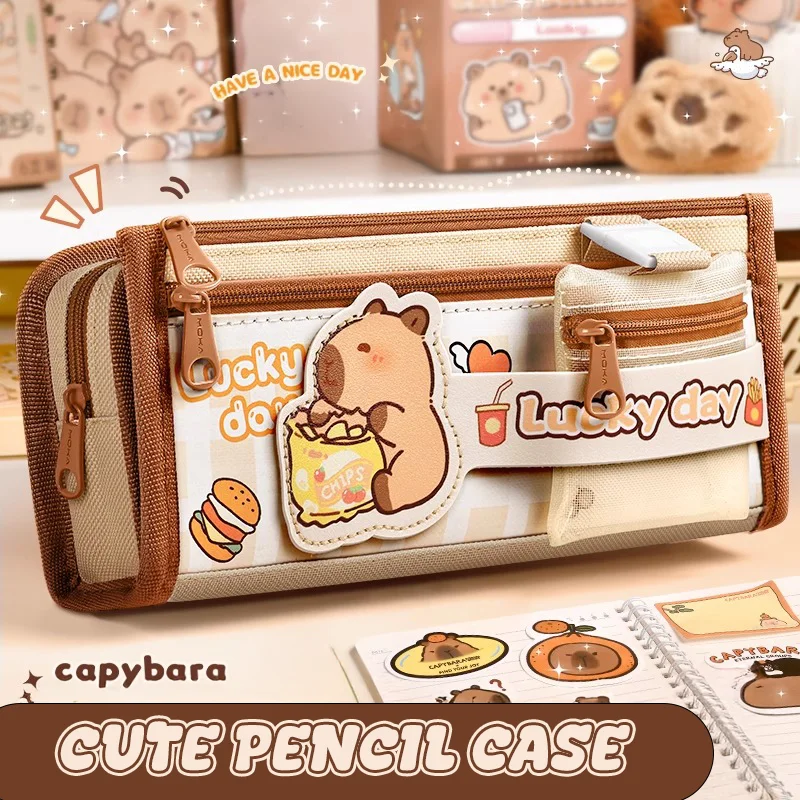 Inkpals-estuche para lápices Capybaras de felpa para niños, estuches escolares Kawaii de gran capacidad, bolsa grande para bolígrafos de regreso a la escuela