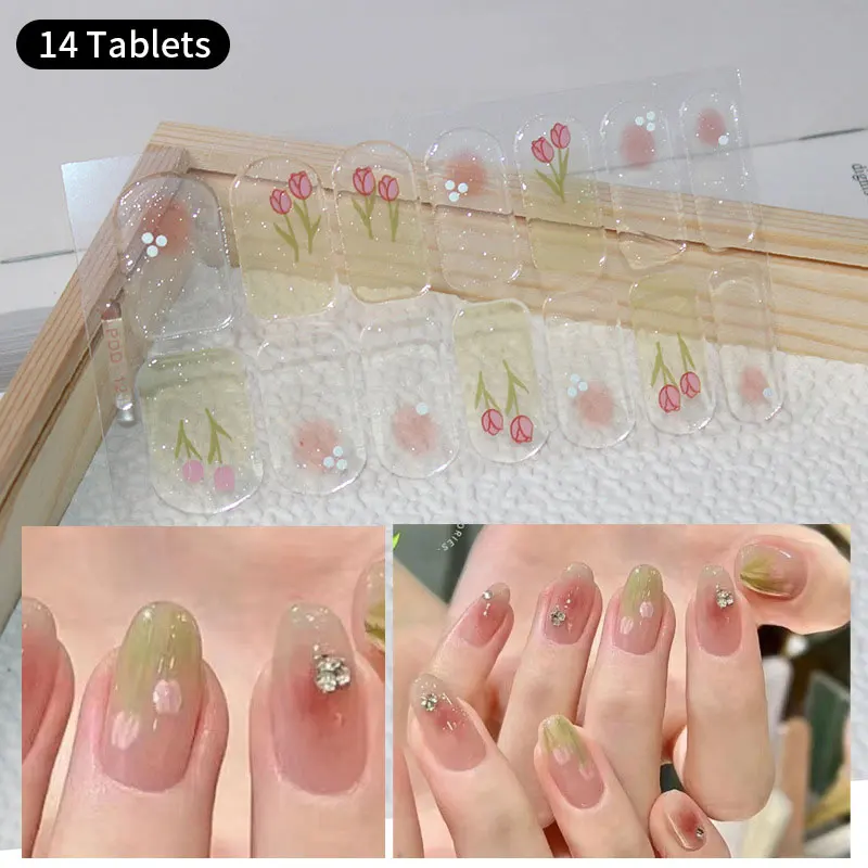 DIY Baking-Free Nail Adesivos, de Longa Duração, Cor Sólida, Flores Frescas, Tiras Patch, Slider, Decalque Cobertura Completa, Verão，Pedidos a partir de $50 receberão um desconto de $20