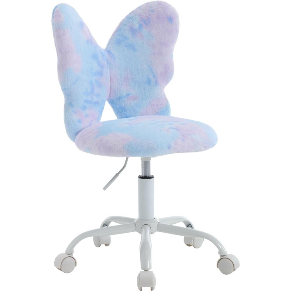Butterfly Kids Desk & Chair - Adjustable, Swivel, Furry, Blue - Home, Bedroom, School, Dorm