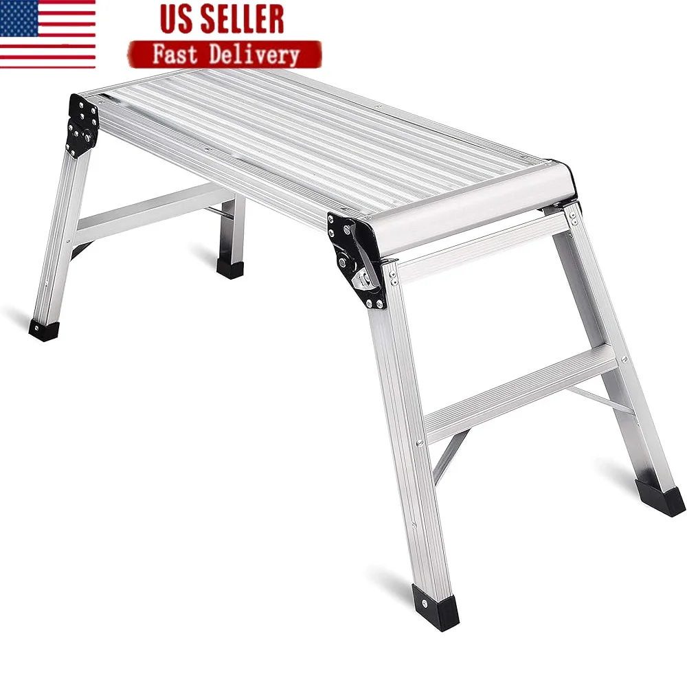 Heavy Duty Aluminum Step Ladder Folding Platform 330lbs Capacity Portable Compact Storage Non-Slip Design 30x12 Inches