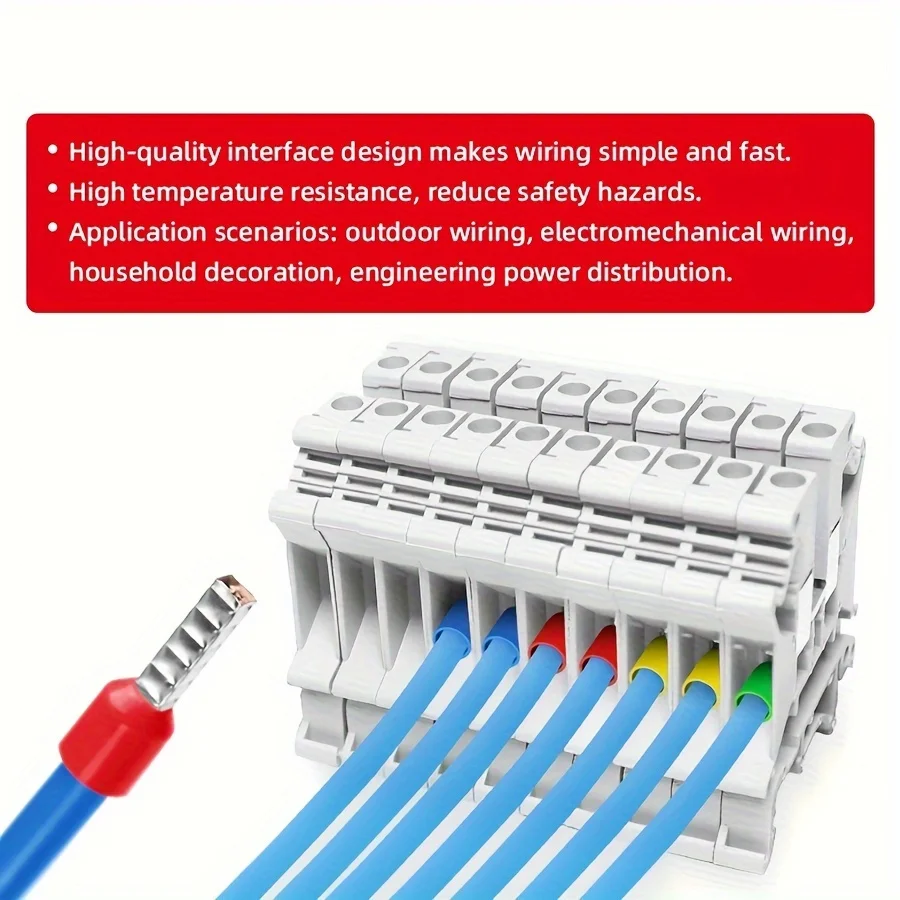 100PCS ไฟฟ้าหลอดเทอร์มินัลชุด VE Tubular Block ปลายสายไฟตัวเชื่อมต่อสายเคเบิลเชื่อมต่อสายไฟ