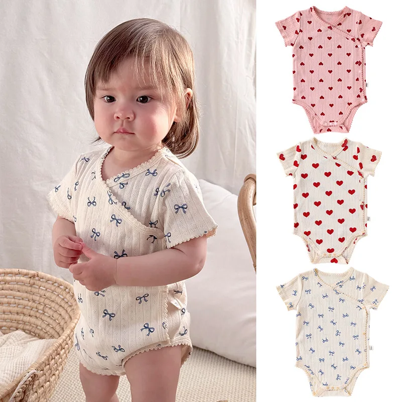 Pelele con estampado de corazón para niña de 0 a 24M, ropa de verano para niño recién nacido, Body de manga corta 100% de algodón para bebé, traje bonito y dulce