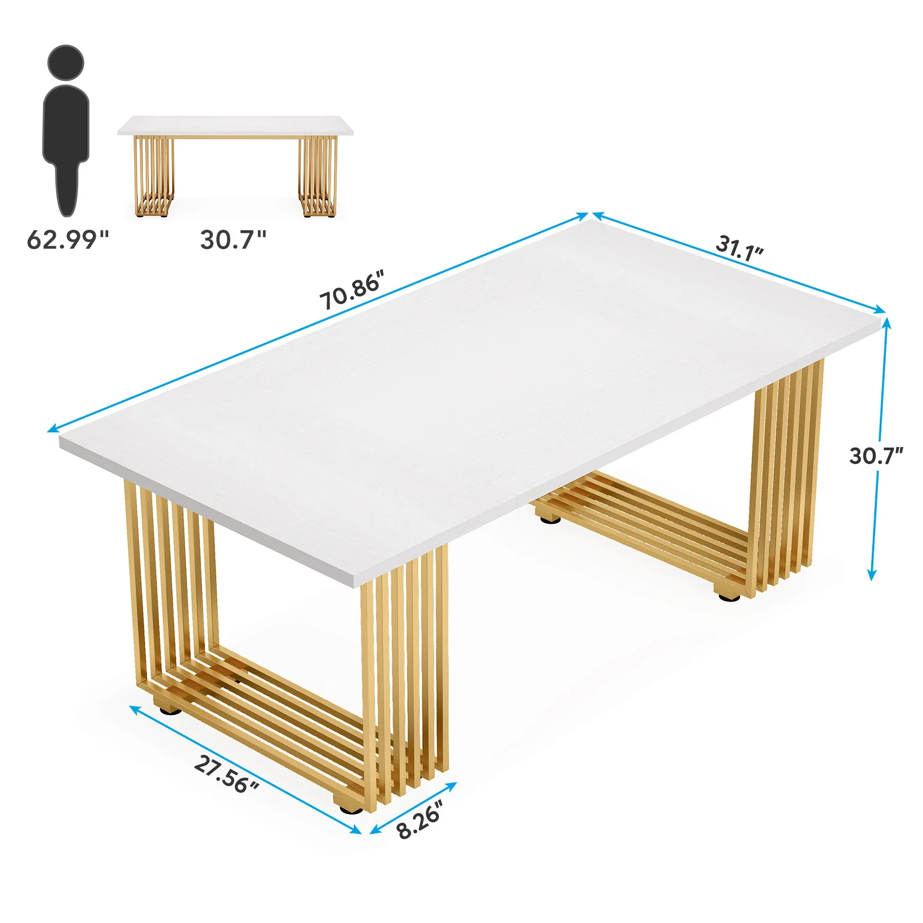 Tribesigns Moderner Büroschreibtisch, 70,9-Zoll-Computertisch aus Holz, Executive-Schreibtisch mit goldenen Metallbeinen, große Arbeitsplatz-Heimbüro
