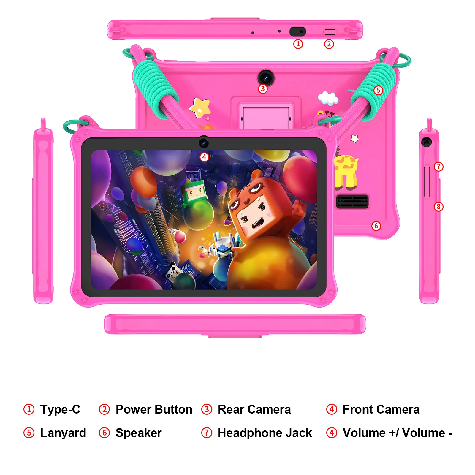PRITOM Kinder-Tablet, 7 Zoll, Android 13, 4 GB (2 + 2 erweiterbar), RAM, 32 GB ROM, WiFi, Bluetooth, Lernsoftware, installiert mit Trageband