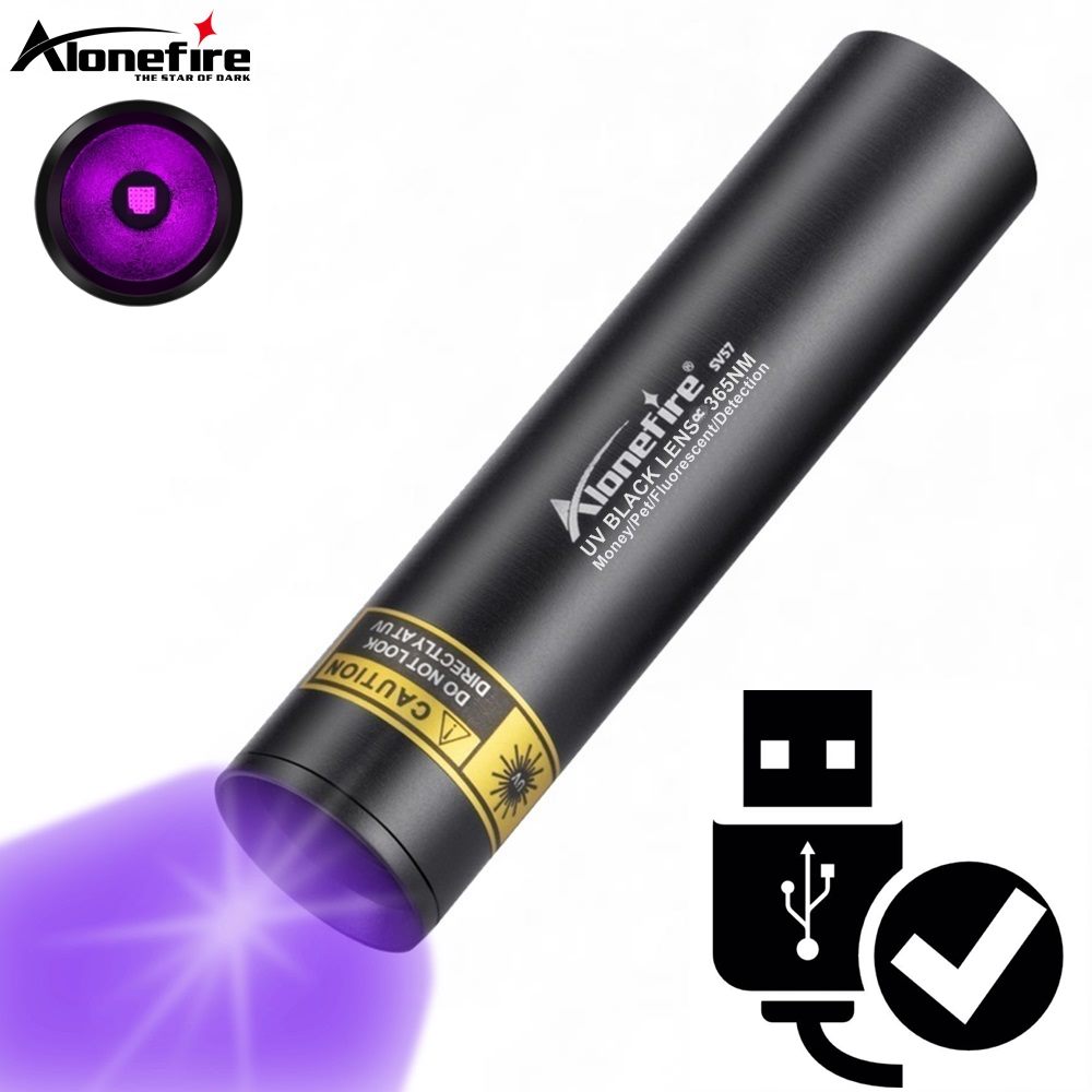 Lampe de poche UV 3W 365nm, torche ultraviolette Rechargeable par USB, pour animaux de compagnie, urine, chat, tinea, minerai d'argent, détection de Scorpion, lumière noire SV57