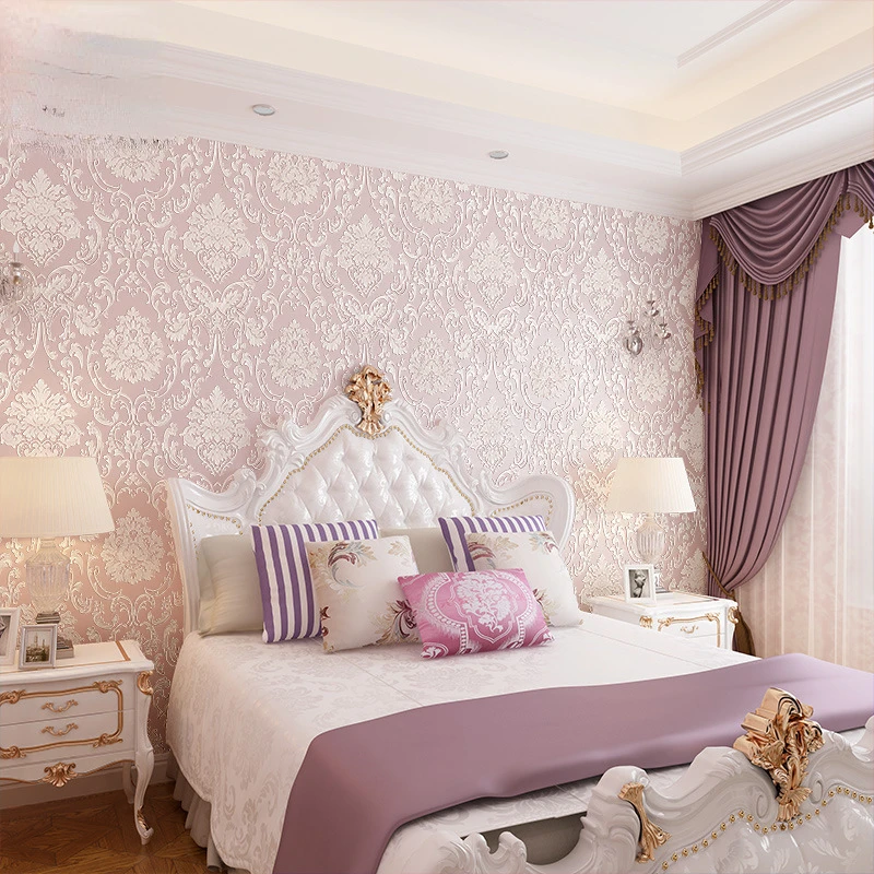 วอลเปเปอร์ลายดอกไม้สีชมพู3D สำหรับเด็กผู้หญิงสติ๊กเกอร์แปะผนัง dinding kamar tidur สติกเกอร์ติดผนังพื้นผิว3D การตกแต่งบ้านกระดาษติดผนังในม้วน