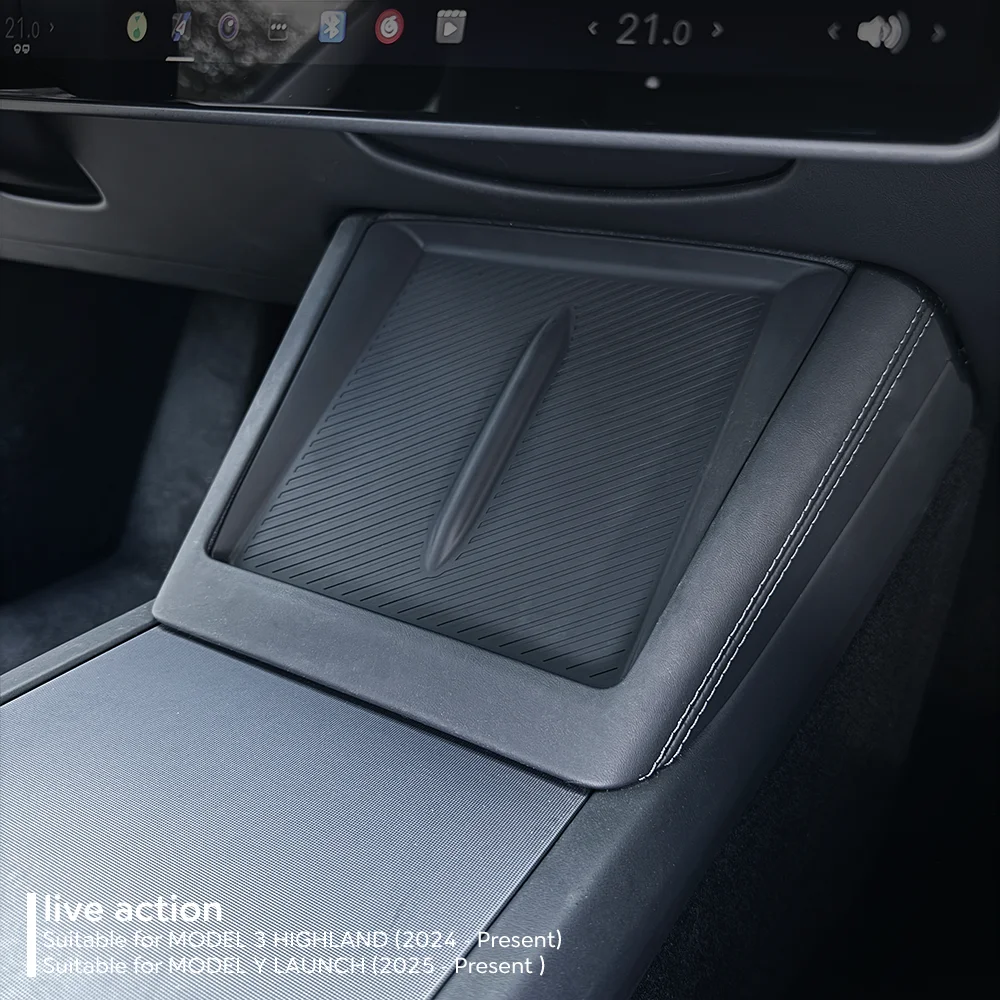 Для TESLA Model Y Juniper Launch 2025 Model 3 2024 Highland с беспроводной зарядкой, силиконовый коврик, нижний коврик с центральным управлением