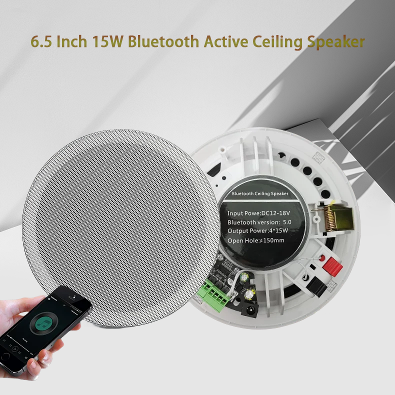 6Inch 15W Vochtbestendige Plafondluidspreker Gebouwd In Digitale Klasse D Versterker Bluetooth-Compatibele Actieve Luidspreker Voor Audio Binnenshuis