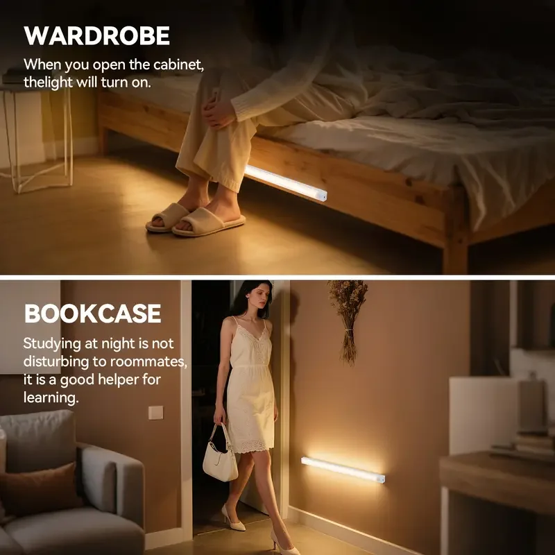 4-teilige kabellose wiederaufladbare LED-Schrankleuchte mit Bewegungsmelder – ideal für Schrank, Küche, Kleiderschrank, Treppen – batteriebetriebene Nacht