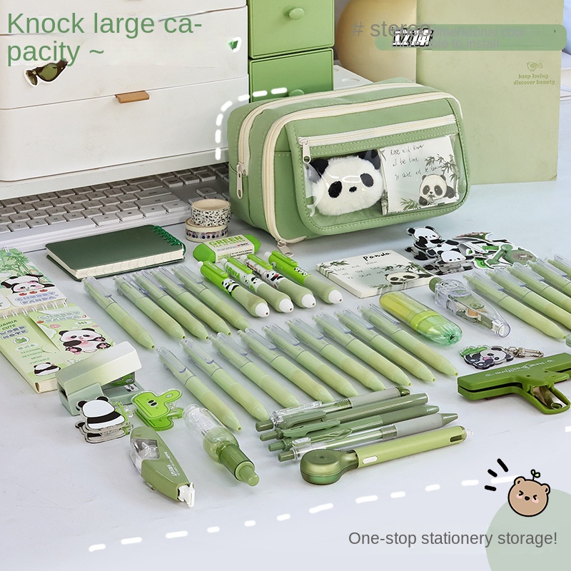 パンダ新 9 層大容量透明ペンバッグかわいい女の子中学生筆箱文具バッグ収納