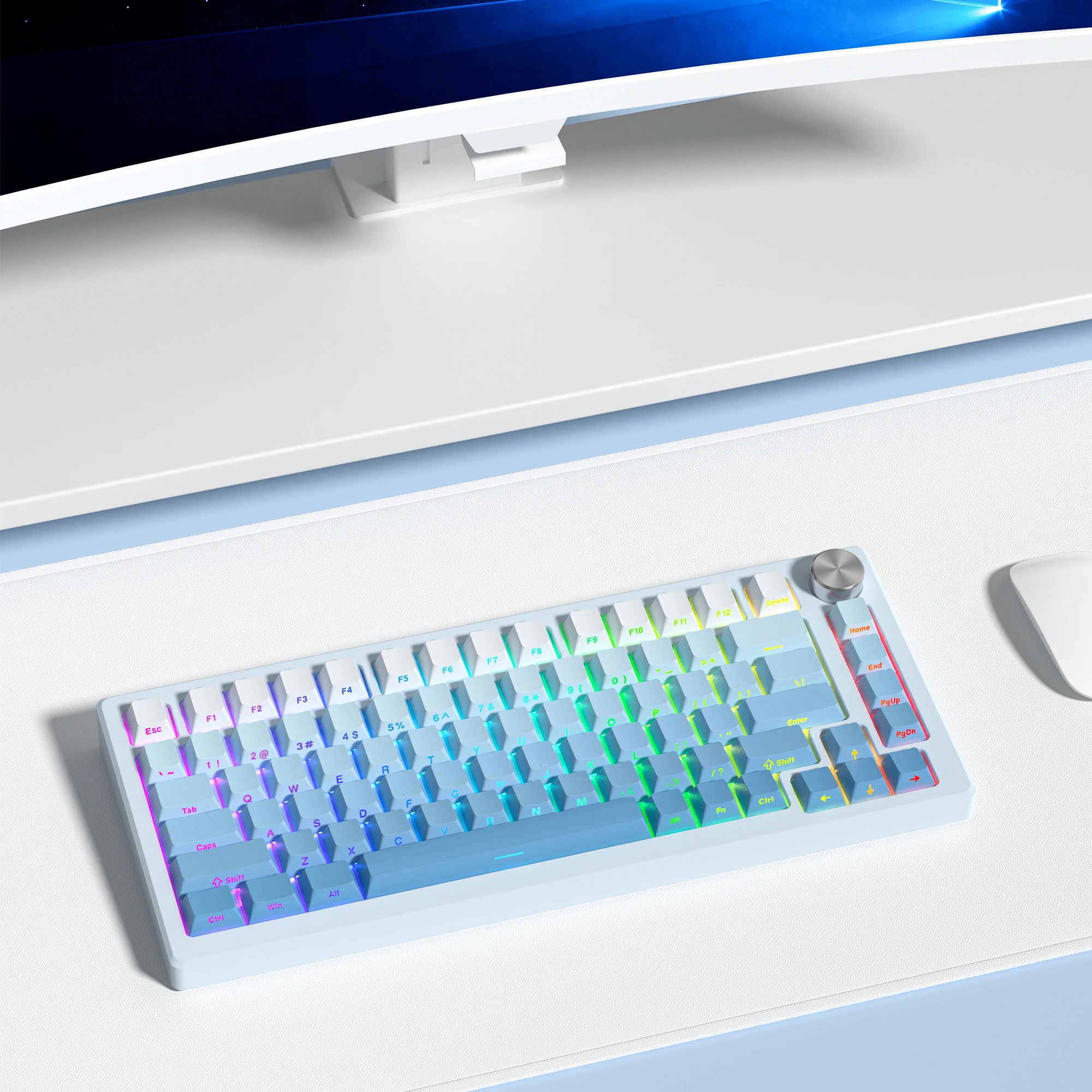Gradient Blue Side Printed Keycaps Cherry Profile Double Shot PBT Keycaps 136 Keys for Cherry Gateron MX Switches Gamer Keyboard
