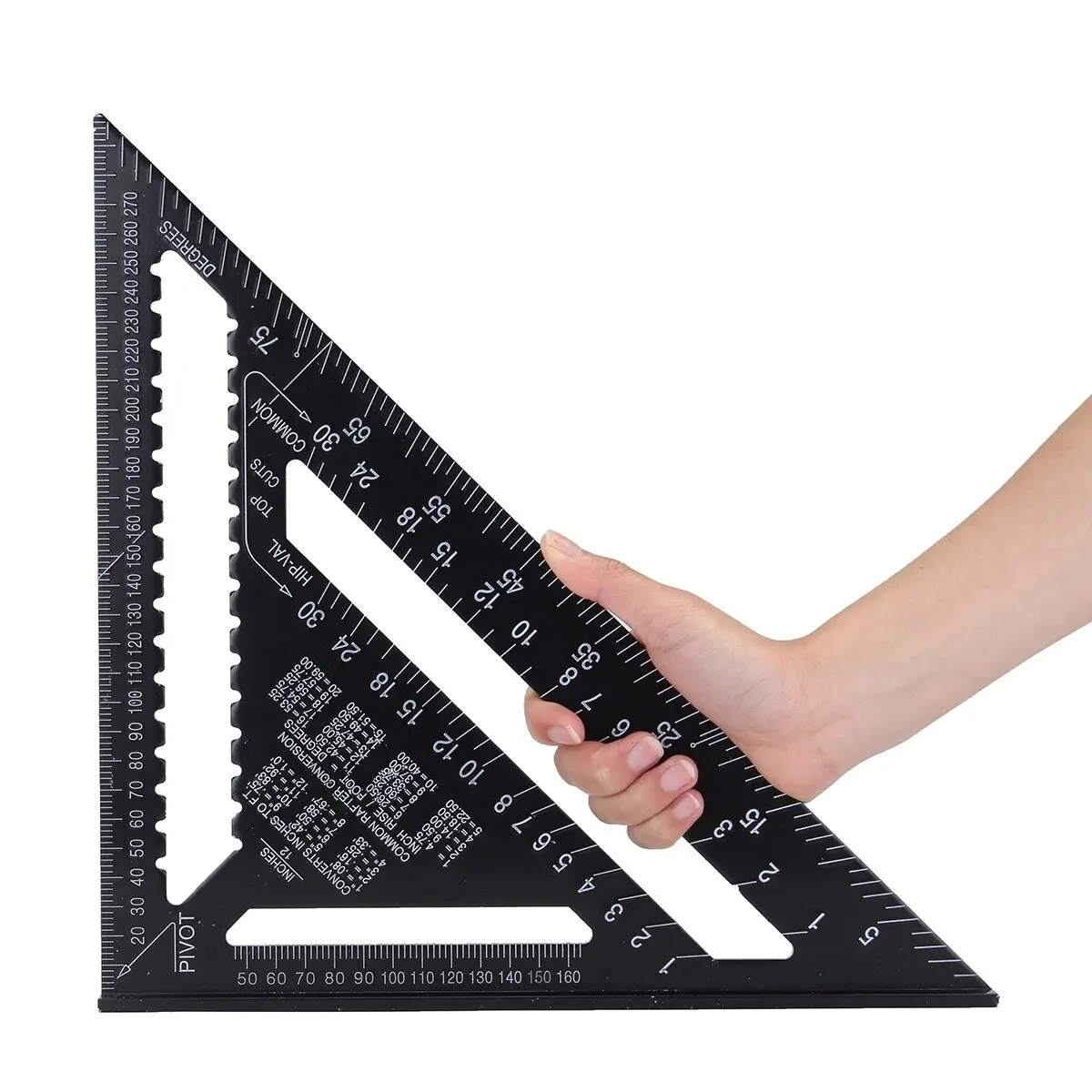 Regla de ángulo triangular, transportador de ángulo de aleación de aluminio métrico de 12 pulgadas, Regla de medición Triangular, velocidad de carpintería, triángulo cuadrado