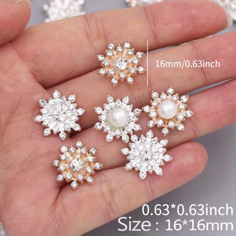 10 Stück Schneeflocken-Cabochon-Metallbasis, Strass-Glitzer-Strassknöpfe für Kleidung, Schuhe, Taschen, Zubehör, DIY-Handwerk