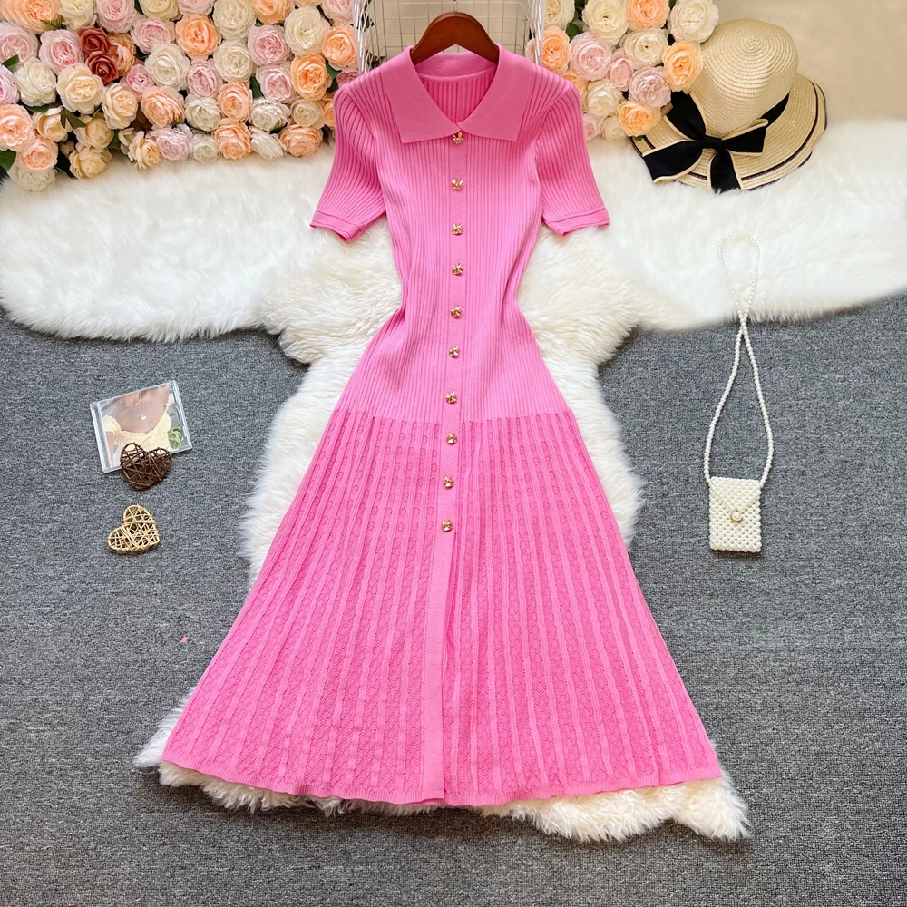 YuooMuoo Marke Mode Elegante Patchwork Gestrickte Lange Kleid Frühling Sommer Frauen Luxus Hemd Pullover Kleid Dame Party Vestido